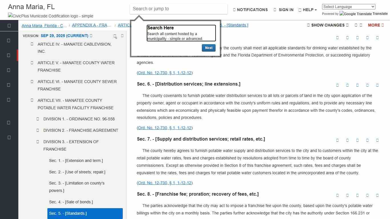 ARTICLE VII. - MANATEE COUNTY POTABLE WATER FACILITY FRANCHISE Code of Ordinances Anna Maria, FL Municode Library