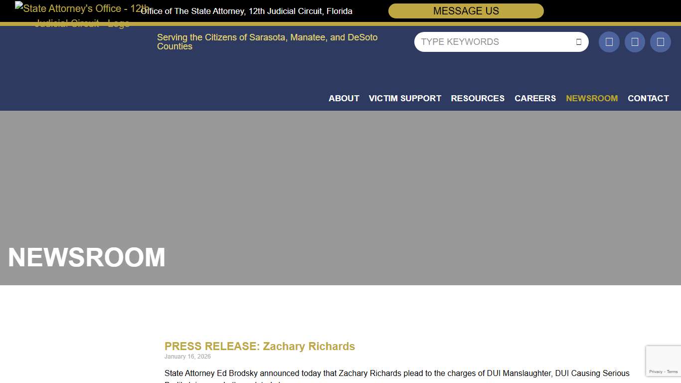 Newsroom - Office of The State Attorney, Twelfth Judicial Circuit, Florida